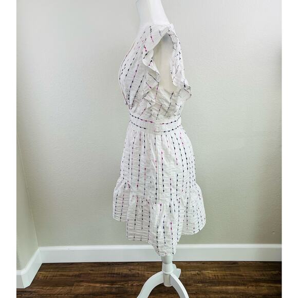 Donna Morgan Embroidered White Flutter-Sleeve Two-Tier V-Neck Mini Dress 10 NWOT - Picture 9 of 13